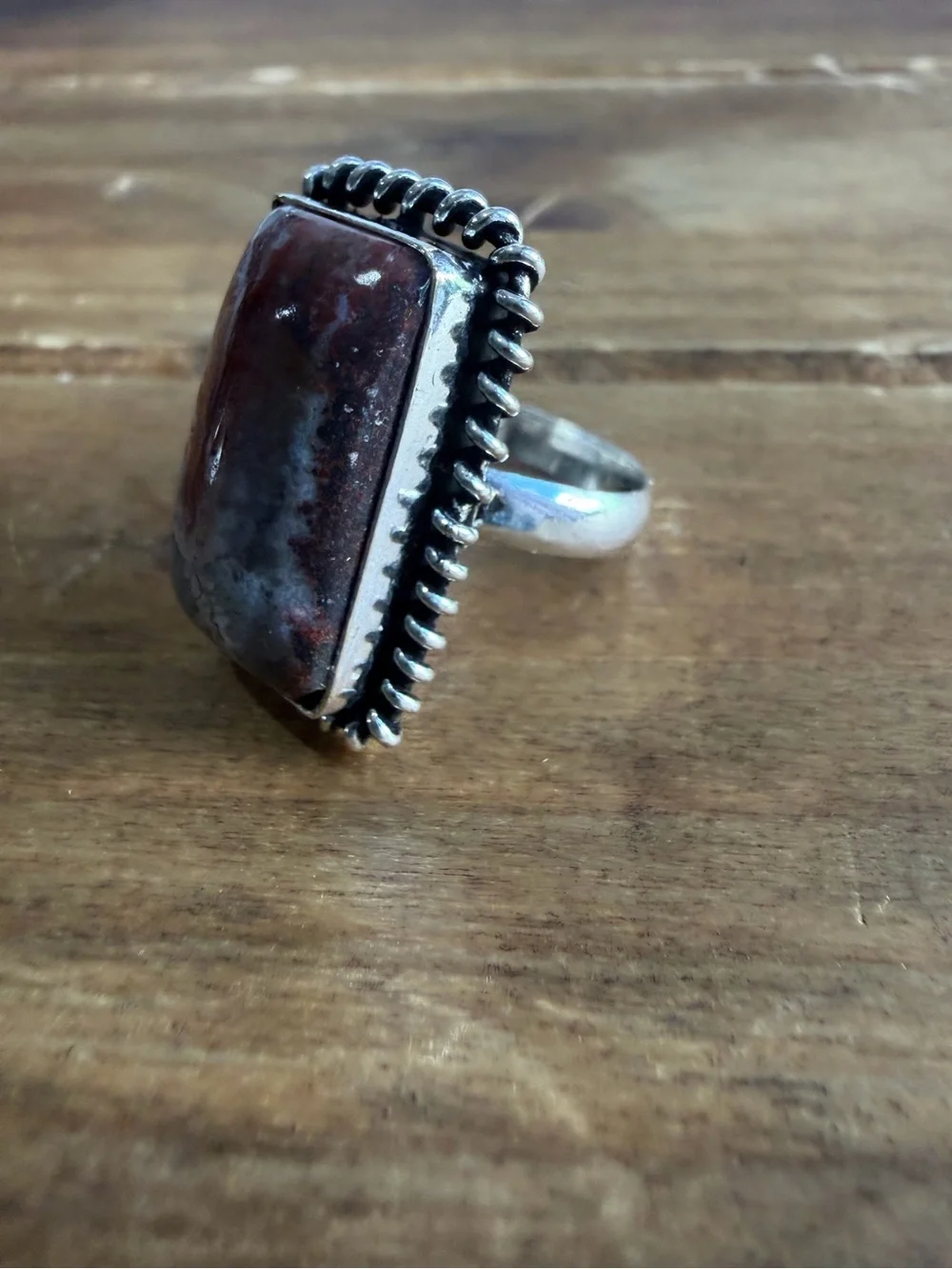 Crazy Lace Agate Stone Crystal Quartz Gemstone Ring Size 8 Silver Plated Native